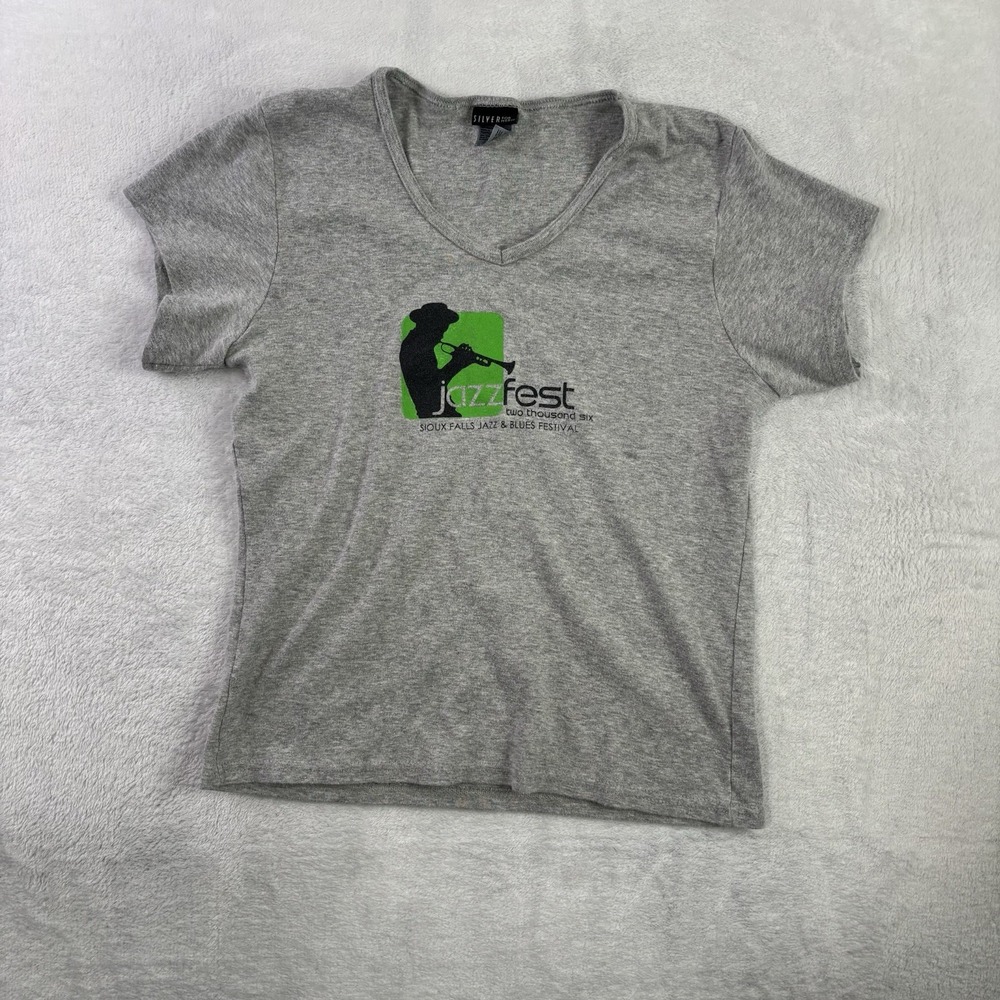 Y2K Silver For Her Jazz Fest 2006 Sioux Falls Jazz Blues Festival Grey Shirt LG